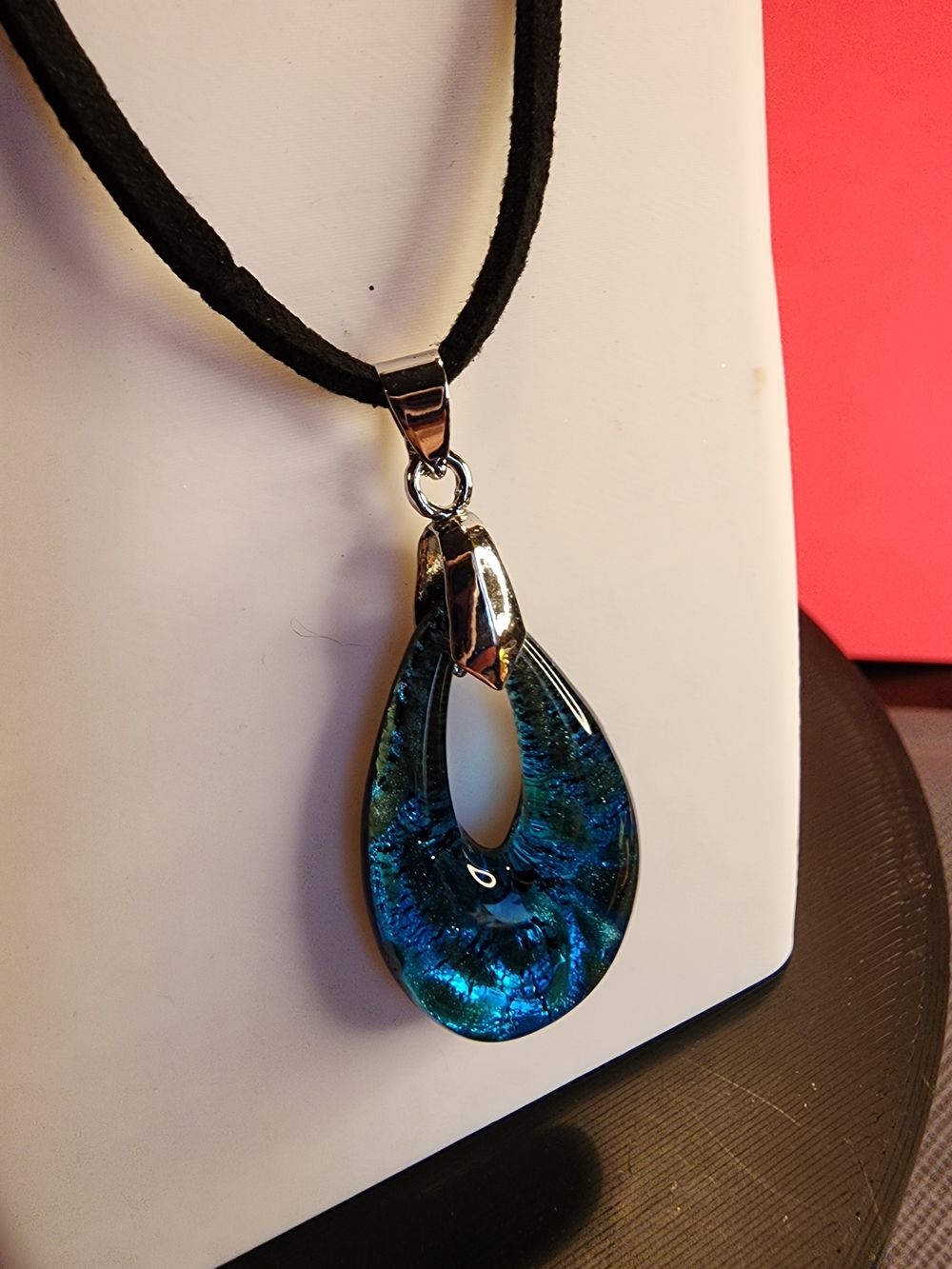 Blue Teardrop Murano Glass Pendant Necklace - Women Jewelry